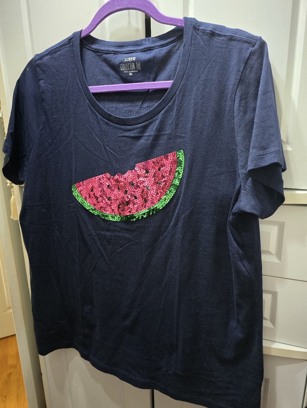 NWT J. Crew Embellished Navy Watermelon T-shirt Size XL